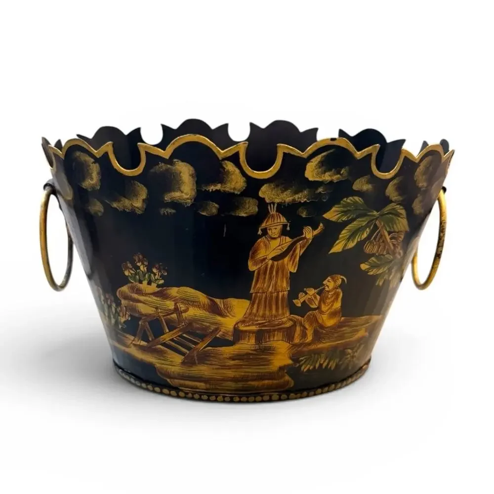 Vintage Chinoiserie Tole Cachepot Planter Set of 3 India